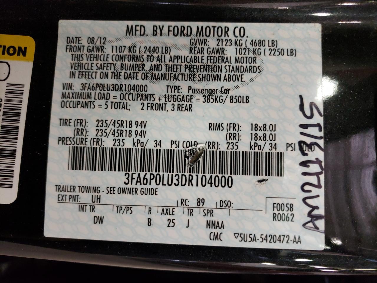 3FA6P0LU3DR104000 2013 Ford Fusion Se Hybrid