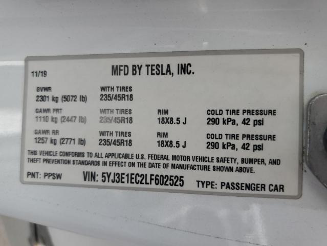 5YJ3E1EC2LF602525 Tesla MODEL 3