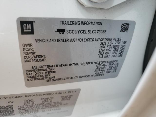 2020 CHEVROLET SILVERADO2 3GCUYGEL5LG173986