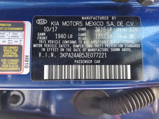 3KPA24AB5JE077221 KIA RIO LX
