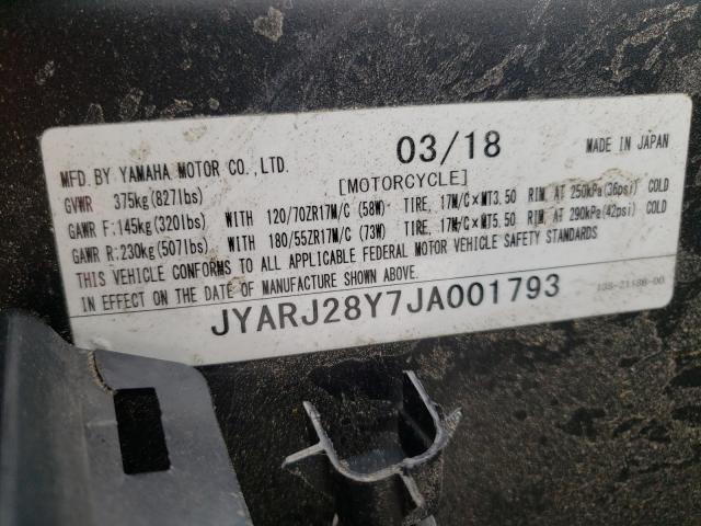 2018 YAMAHA YZFR6 C JYARJ28Y7JA001793