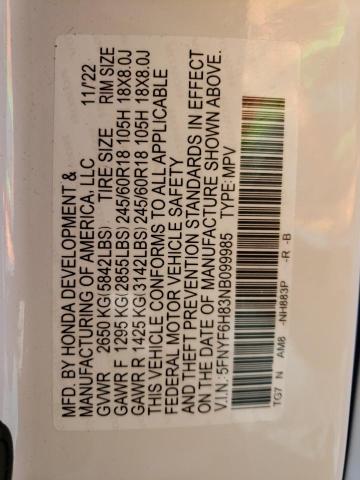 2022 HONDA PILOT TRAI 5FNYF6H83NB099985