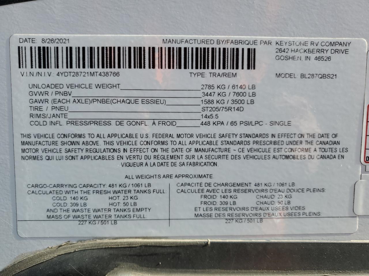 4YDT28721MT438766 KEYSTONE BULLET 2021