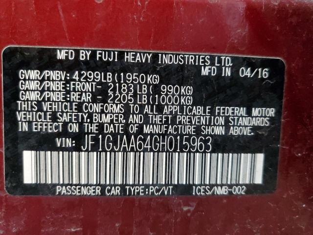 2016 SUBARU IMPREZA - JF1GJAA64GH015963
