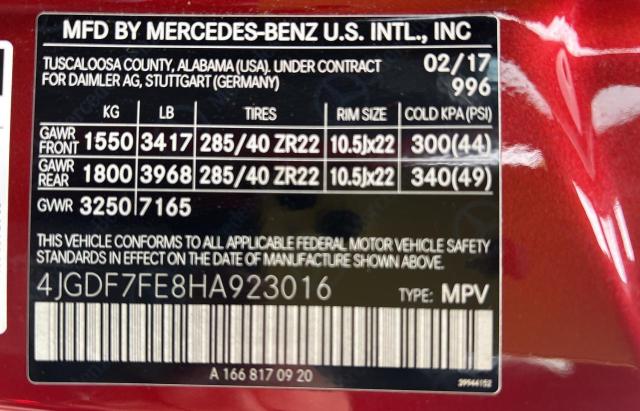 2017 MERCEDES-BENZ GLS 63 AMG - 4JGDF7FE8HA923016