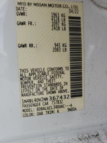 1N4BL4DV2NN367432 Nissan ALTIMA SV