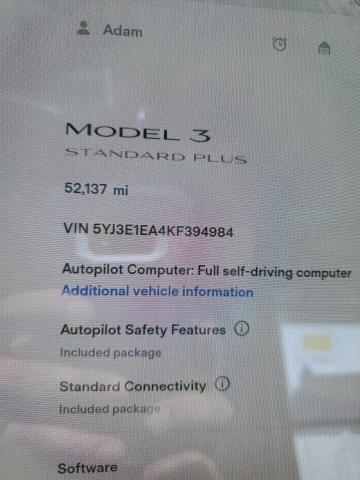 5YJ3E1EA4KF394984 | 2019 TESLA MODEL 3