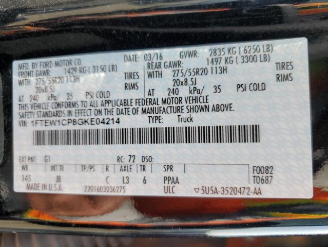 1FTEW1CP8GKE04214 Ford F150 Supercrew