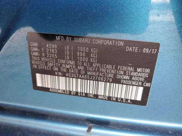 VIN: 4S3GTAA65J3706279 Auction: COPART Lot: 51731513 Location: GA - CARTERSVILLE 4S3GTAA65J3706279 SUBARU IMPREZA 2018 BLUE Photo 13