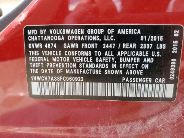 2015 VOLKSWAGEN PASSAT SEL - 1VWCV7A38FC060922