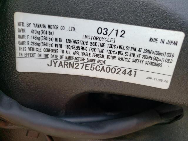 2012 YAMAHA FZ8 N JYARN27E5CA002441