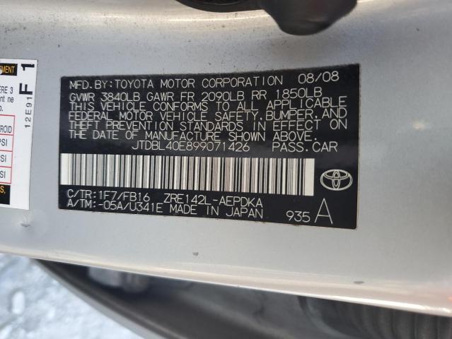2009 Toyota Corolla Base VIN: JTDBL40E899071426 Lot: 54005893