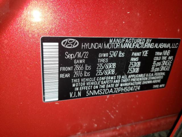 5NMS2DAJ2PH504724 Hyundai Santa Fe Sel