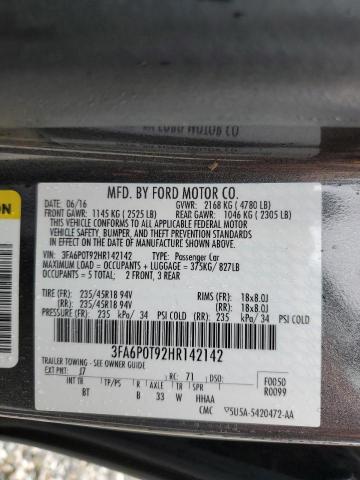 3FA6P0T92HR142142 Ford FUSION SE