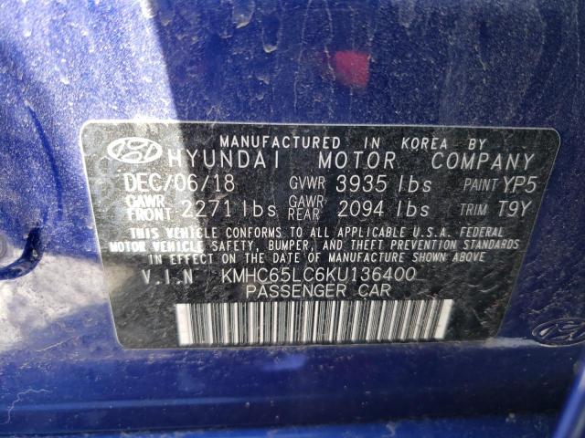 2019 HYUNDAI IONIQ BLUE - KMHC65LC6KU136400