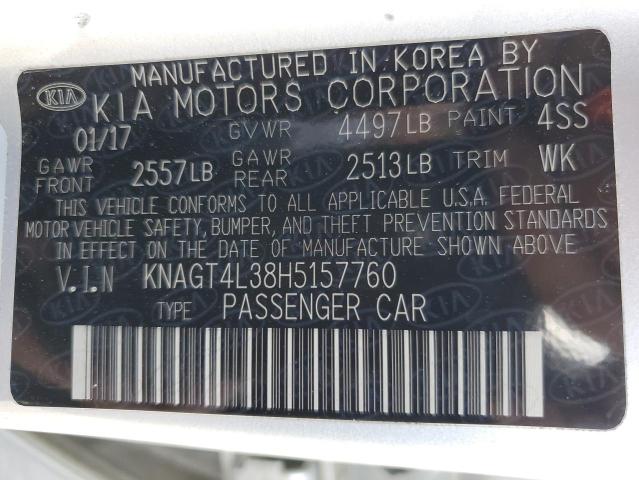 KNAGT4L38H5157760 KIA Optima Lx
