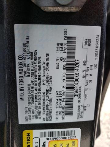 3FA6P0CD0KR140207 2019 FORD FUSION - Image 12