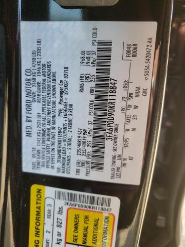 3FA6P0D90KR118847 2019 FORD FUSION, photo no. 12