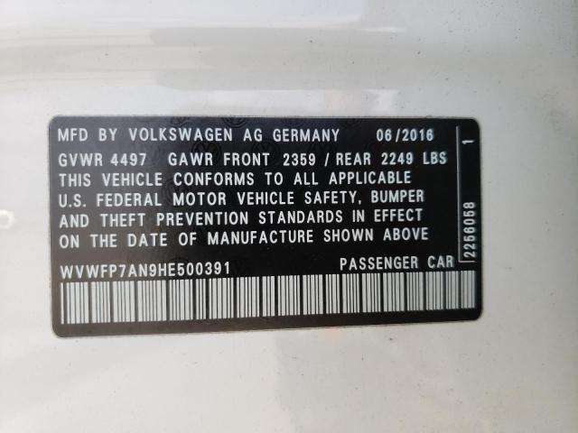 2017 VOLKSWAGEN CC R-LINE WVWFP7AN9HE500391