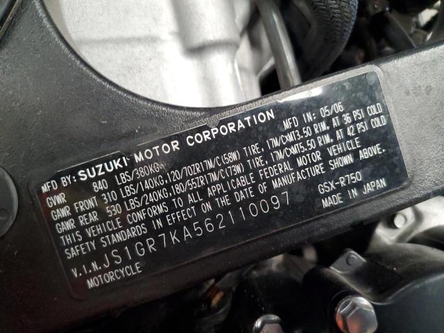 2006 SUZUKI GSX-R750 K - JS1GR7KA562110097