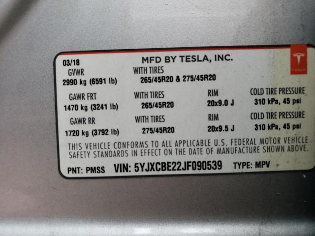 5YJXCBE22JF090539 Tesla MODEL X