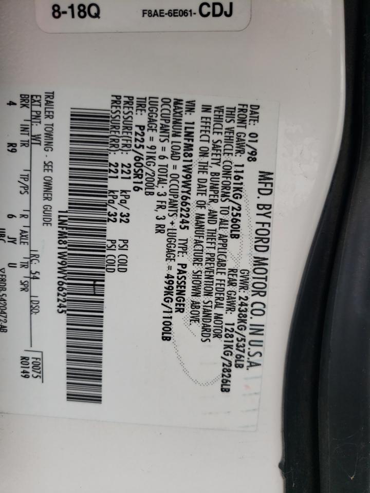 1LNFM81W9WY662245 1998 Lincoln Town Car Executive