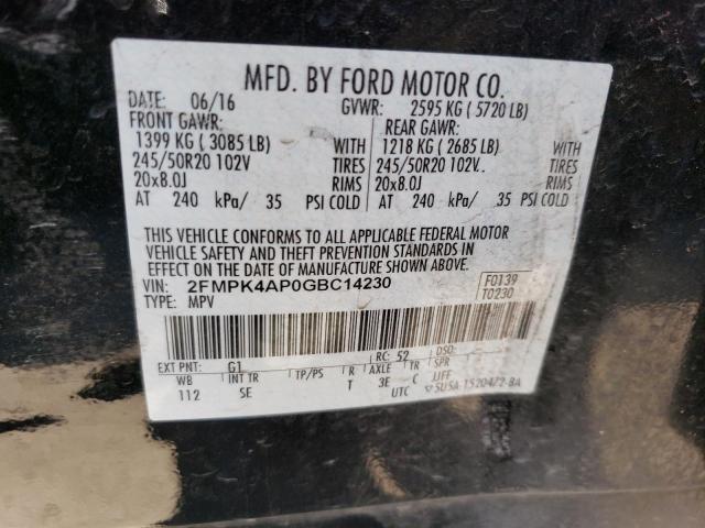 2FMPK4AP0GBC14230 2016 FORD EDGE, photo no. 12