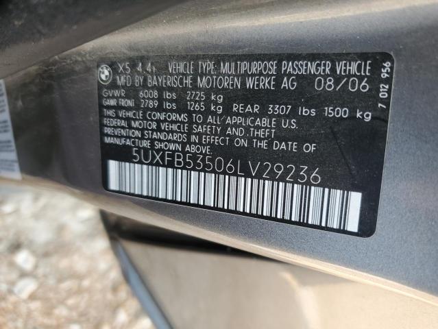 VIN: 5UXFB53506LV29236 Auction: COPART Lot: 54087983 Location: TX - FT. WORTH 5UXFB53506LV29236 BMW X5 2006 GRAY Photo 12