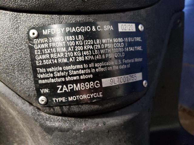 2020 PIAGGIO SCOOTER ZAPM898G9L7001755