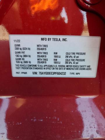7SAYGDEE3PF604232 Tesla Model Y