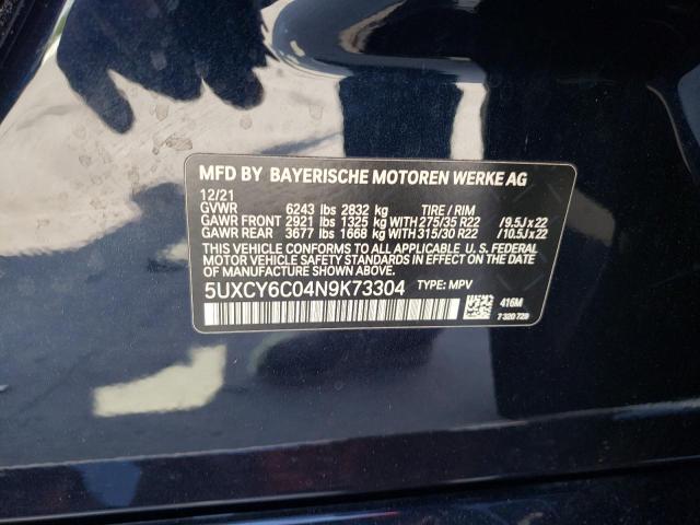 2022 BMW X6 XDRIVE4 - 5UXCY6C04N9K73304