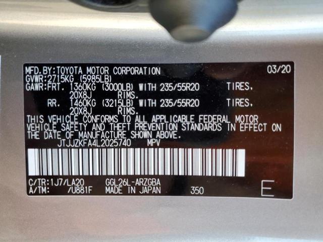 2020 LEXUS RX 350 L L JTJJZKFA4L2025740