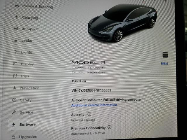 5YJ3E1EB9NF136831 Tesla MODEL 3