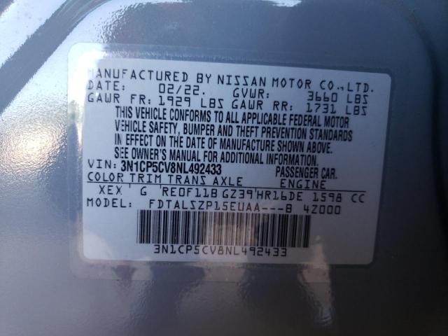 3N1CP5CV8NL492433 Nissan KICKS SV