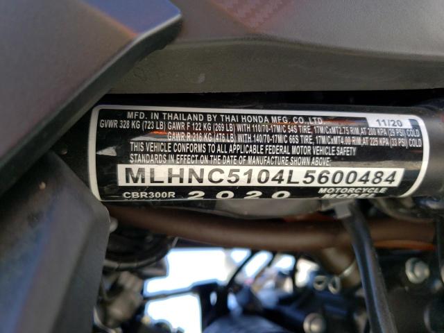 2020 HONDA CBR300 R MLHNC5104L5600484