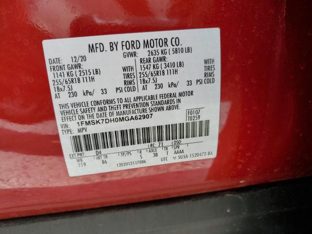 2021 FORD EXPLORER X - 1FMSK7DH0MGA62907