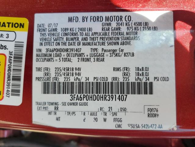 3FA6P0HD0HR391407 Ford FUSION SE