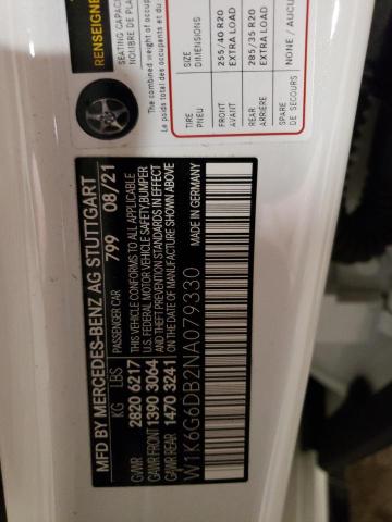 2022 MERCEDES-BENZ S 500 4MAT W1K6G6DB2NA079330