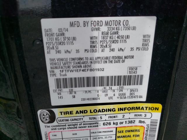 1FTFW1EF4EFB01932 Ford F150 Supercrew