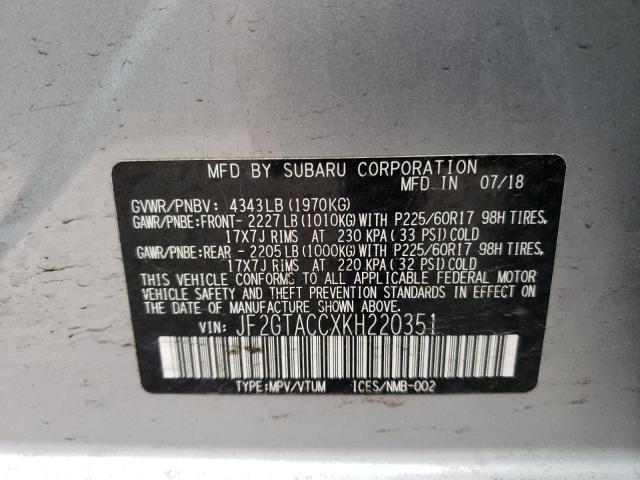JF2GTACCXKH220351 Subaru Crosstrek Premium