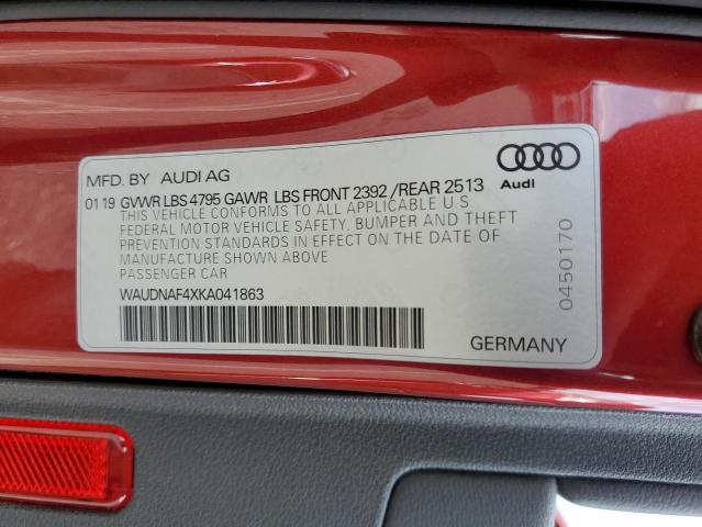 WAUDNAF4XKA041863 2019 AUDI A4, photo no. 12