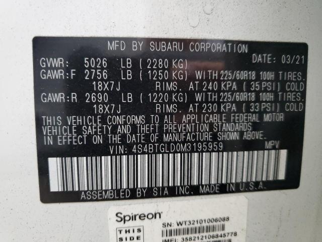 4S4BTGLD0M3195959 Subaru Outback Onyx Edition Xt