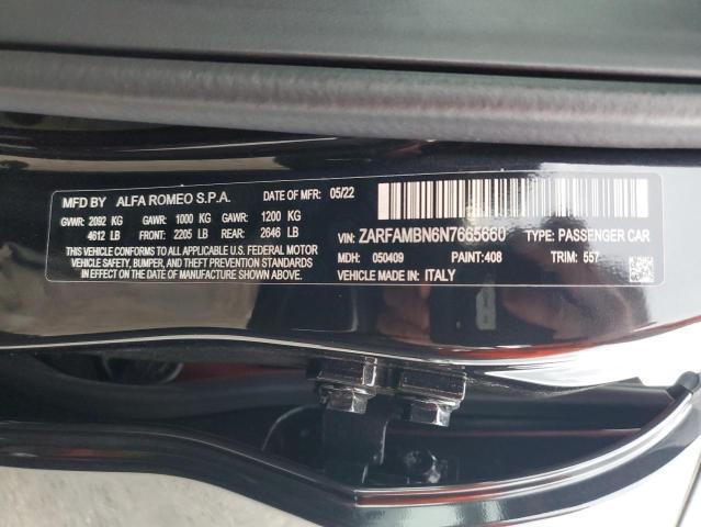 2022 ALFA ROMEO GIULIA SUP ZARFAMBN6N7665660