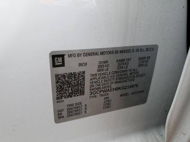2019 CHEVROLET SILV1500 4 3GCPWAEH8KG214976