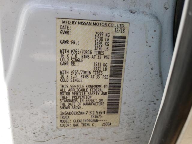 1N6AD0ER2KN731564 Nissan FRONTIER S
