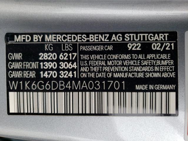 2021 MERCEDES-BENZ S 500 4MAT - W1K6G6DB4MA031701