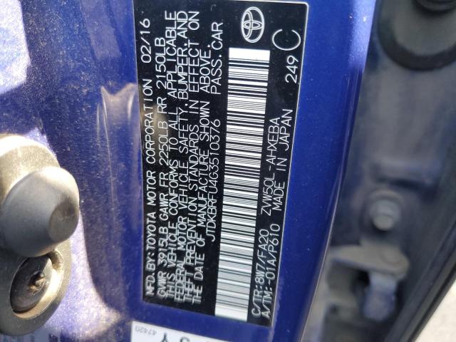 JTDKBRFU4G3510376 Toyota PRIUS