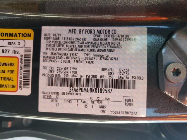 3FA6P0MU8KR189587 Ford FUSION SEL