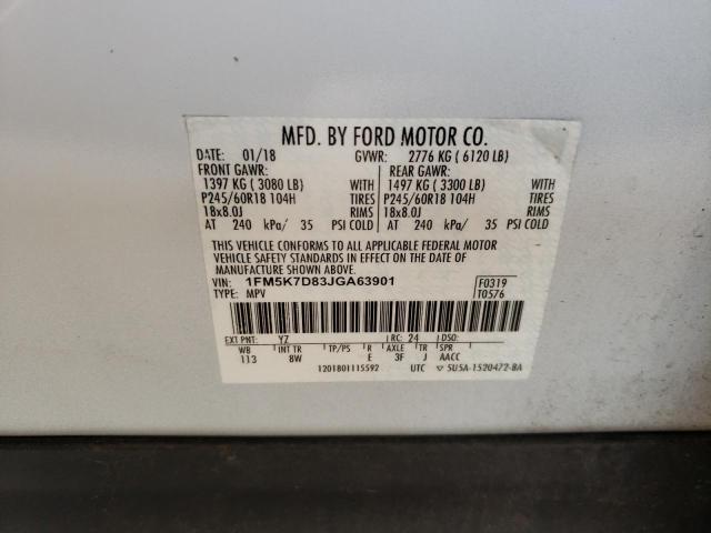 1FM5K7D83JGA63901 Ford EXPLORER XLT
