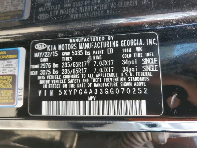 5XYPG4A33GG070252 KIA SORENTO LX